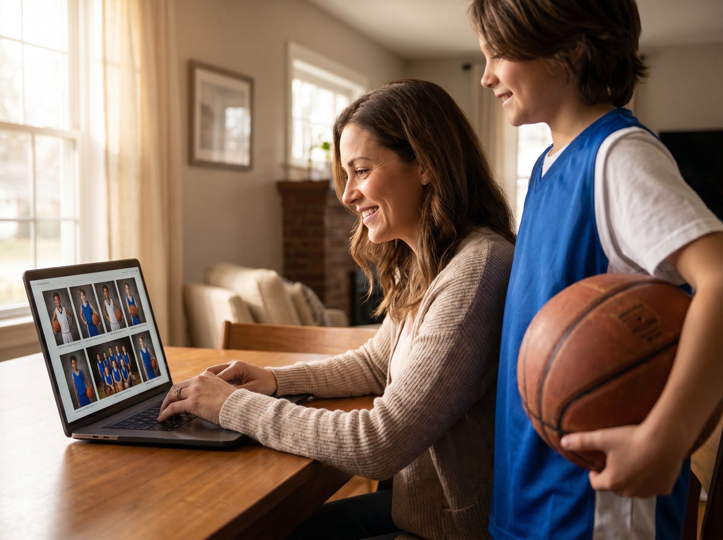 Parent reviewing basketball photos
